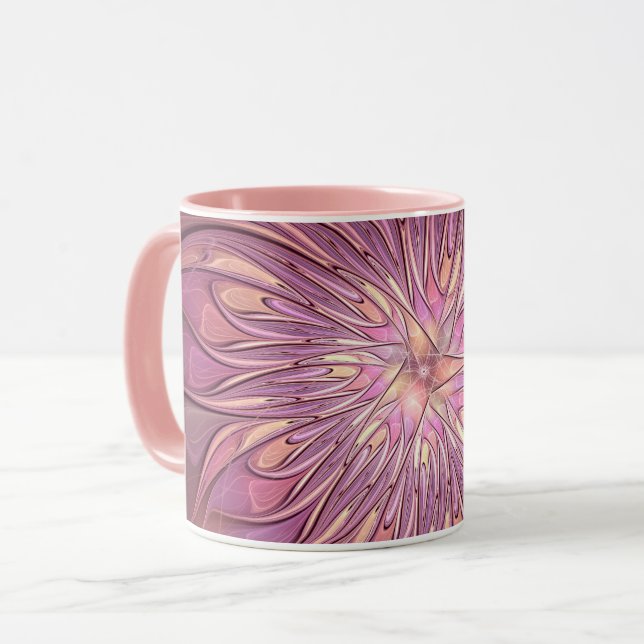 Caneca Arte fractal floral moderna abstrata cores de baga (Frente Esquerda)