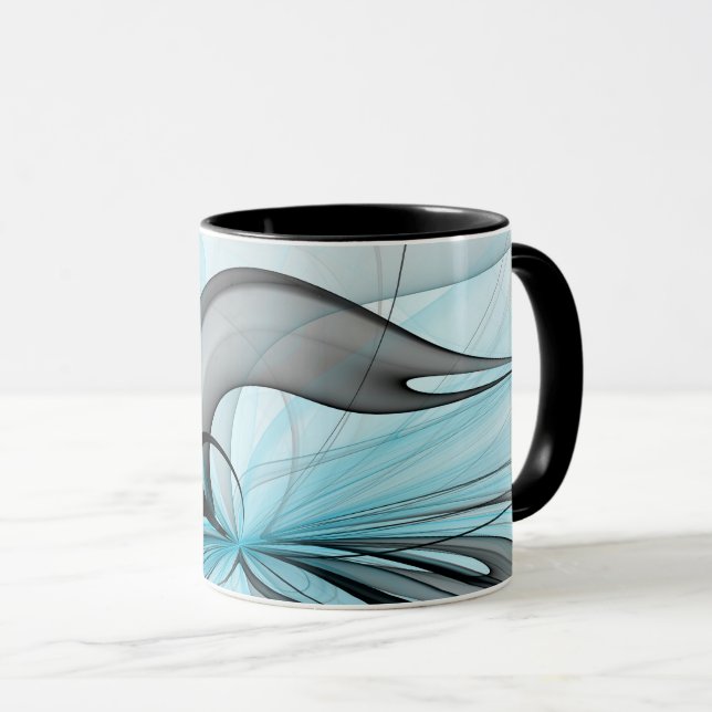 Caneca Arte Fractal Moderna Abstrata Antracite Cinza Azul (Frente Esquerda)