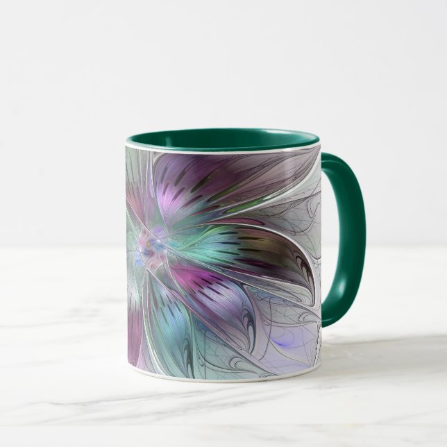 Caneca Arte Fractal Moderna Floral Colorida Abstrato (Frente Esquerda)