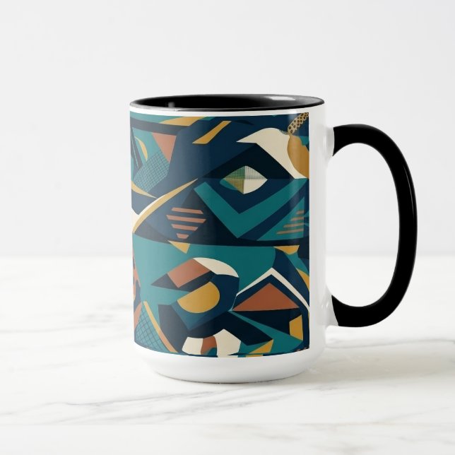 Caneca Arte Geométrica Abstrata Moderna - Laranja Teal Re (Direita)