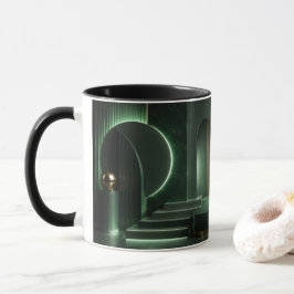 Caneca Arte Geométrico Abstrato Elegante em Verde Escuro 