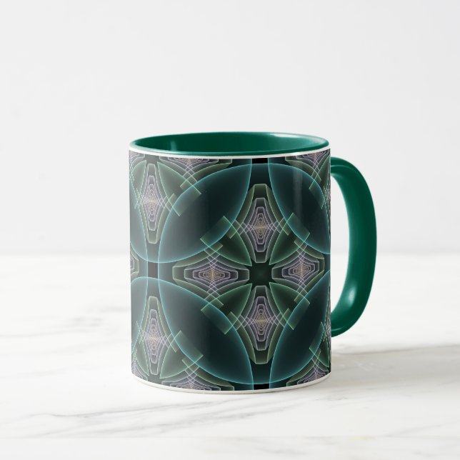 Caneca Arte Gráfica Geométrica Fractal Azul Moderno (Frente Esquerda)