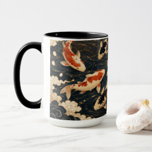Caneca Arte Japonesa Elegante Personalizada de Koi e Grou