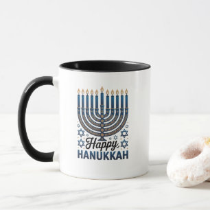 Caneca Arte judaica elegante de Hanukkah feliz 