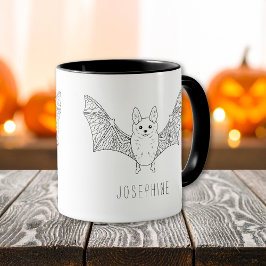 Caneca Arte Mínima De Linha De Bat Com Nome Personalizado