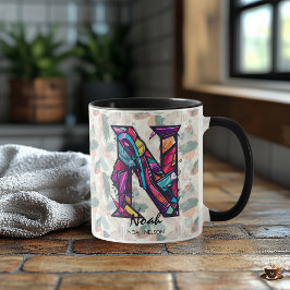 Caneca Arte moderna abstrata da letra N geométrica