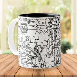 Caneca Arte Moderna em Preto e Branco de Animais Selvagen