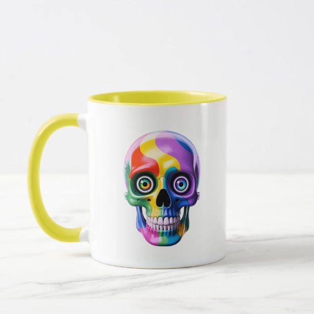 Caneca Arte Moderna Psicodélica Arco-íris de Crânio (Esquerda)