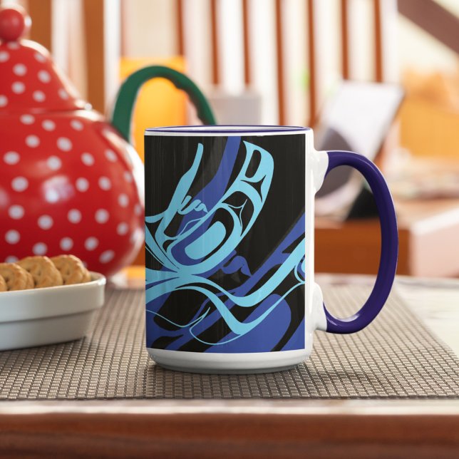 Caneca Arte Nativa Do Pássaro Negro Azul-Águia (Criador carregado)