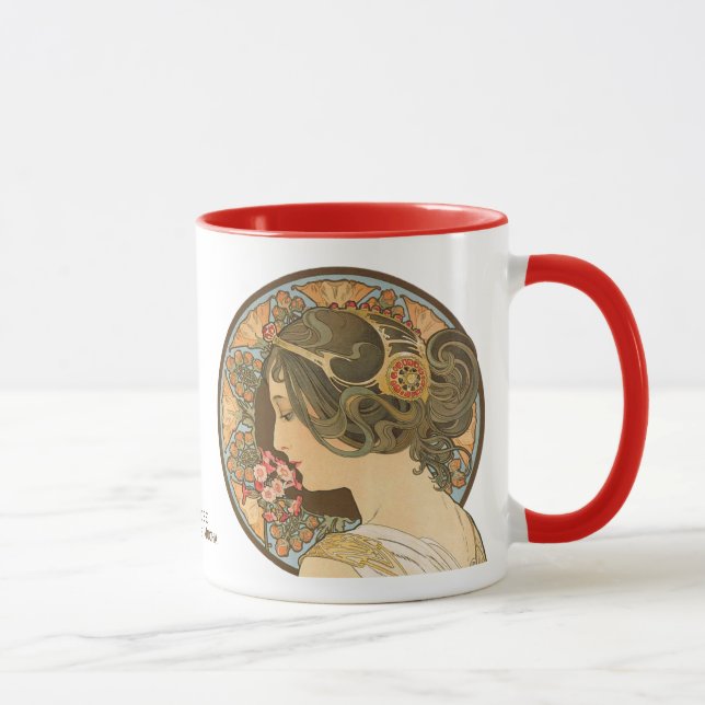 Caneca Arte Nouveau da prímula CC0107 de Alphonse Mucha (Direita)