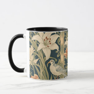 Caneca Arte Nova Elegante Vintage Botânica Ave Lírio
