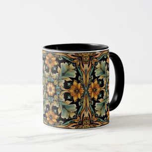 Caneca Arte Novo Deco Majólica Floral Artesanal Antiga