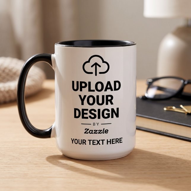 Caneca Arte Personalizada com Legenda (Simulated mug on table)