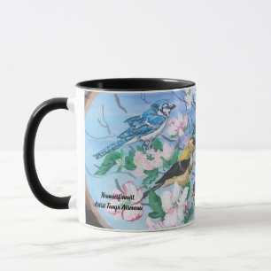 Caneca Arte Pintada à Mão de Pássaros no Quintal