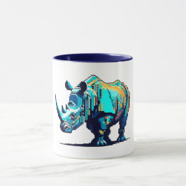 Caneca Arte Pixel de Rinoceronte de Arcade Retro de 8 Bit