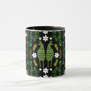 Caneca Arte Popular Ingênua de Pássaros da Natureza Rústi