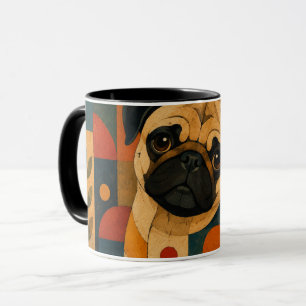 Caneca Arte Popular Pug Colorida Padrão Geométrico de Cac