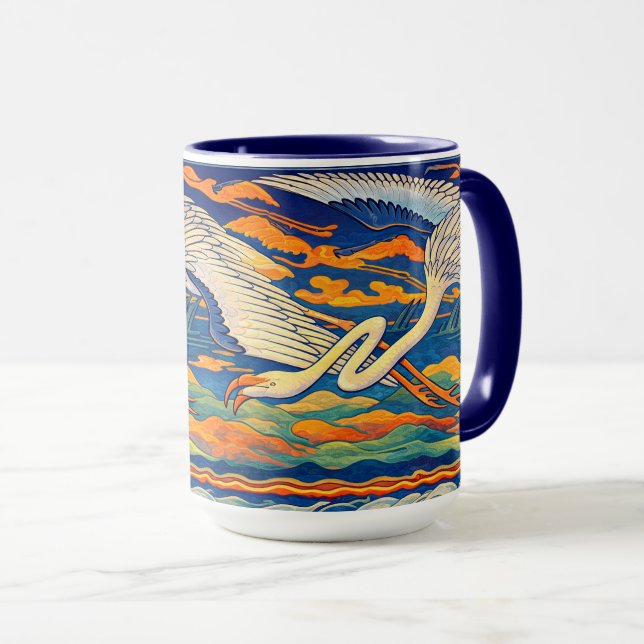 Caneca Arte Retro Art Nouveau Friso de Flamingos Voadores (Frente Esquerda)