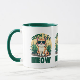 Caneca Arte Retro da Natureza do Gato Legal "Verde é o No