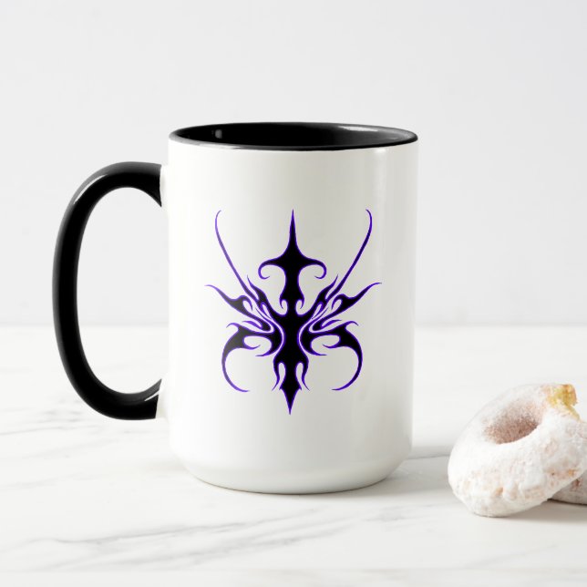 Caneca Arte Tribal de Linha Preta e Roxa Feroz (Com Donut)