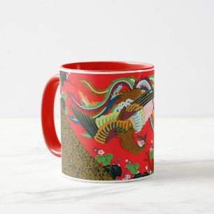 Caneca Arte Vintage do Pássaro Fênix Vermelho Japonês G.A