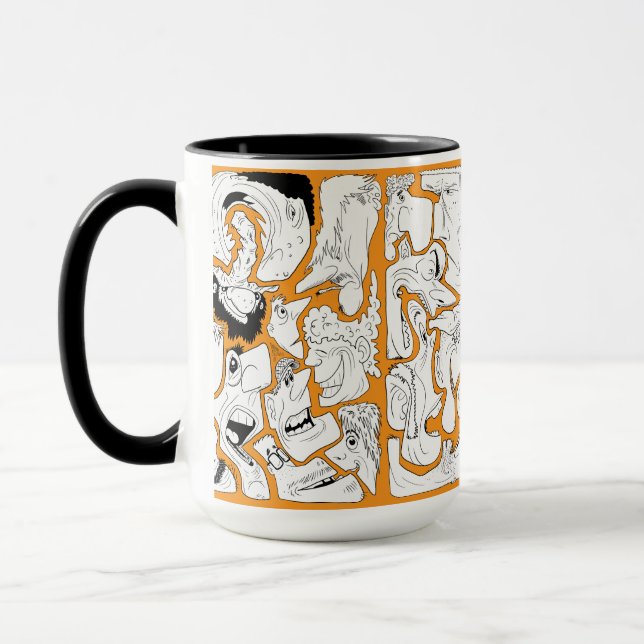Caneca Artes de Linha de Rostos Laranja (Esquerda)