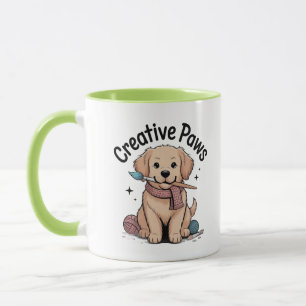 Caneca Artista Cachorro Marrom Adorável Pincel de Fio Cri