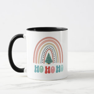 Caneca Árvore arco-íris de Natal com hohoho