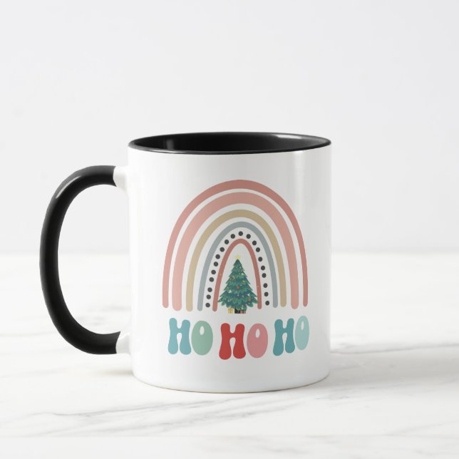 Caneca Árvore arco-íris de Natal com hohoho (Esquerda)