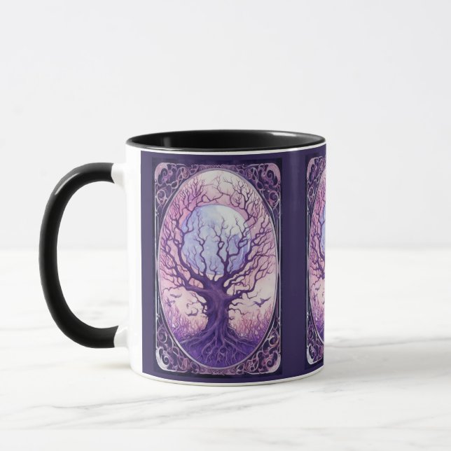 Caneca Árvore Assustadora Lua Cheia Pássaros Roxos Hallow (Esquerda)