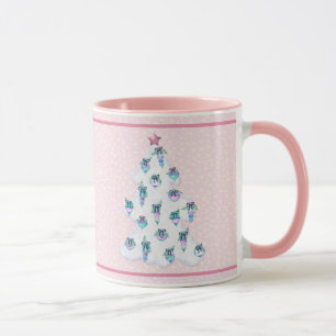 Caneca Árvore branca de Natal w ornamentos de aquarela co
