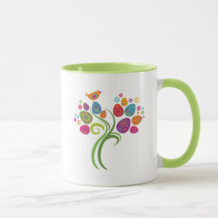 Caneca Árvore da páscoa com ovos e as flores coloridos