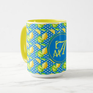 Caneca Árvore de Limão Monogramada Azul Azure Decoração d