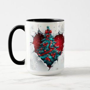 Caneca Árvore de natais vintages, Vermelho/Teal - Alça Pr