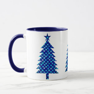 Caneca Árvore de Natal Azul Profundo com Estrelas