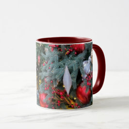 Caneca Árvore de Natal com brinquedos dourados e vermelho