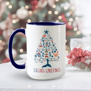 Caneca Árvore de Natal Costeira de Saudações do SEAson Ná