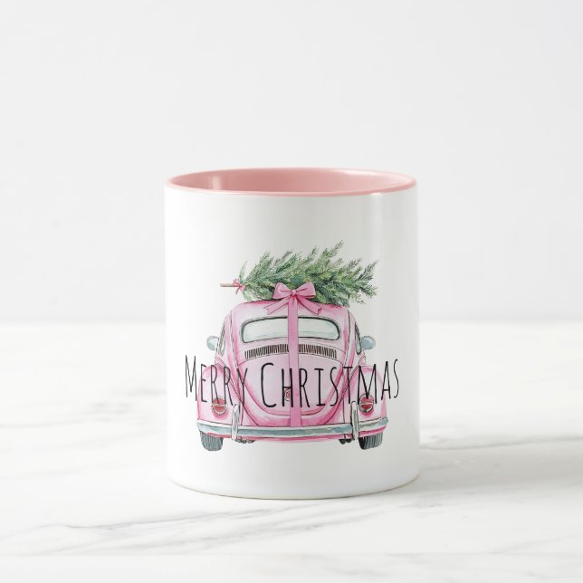 Caneca Árvore de Natal de Carro Rosa (Centro)