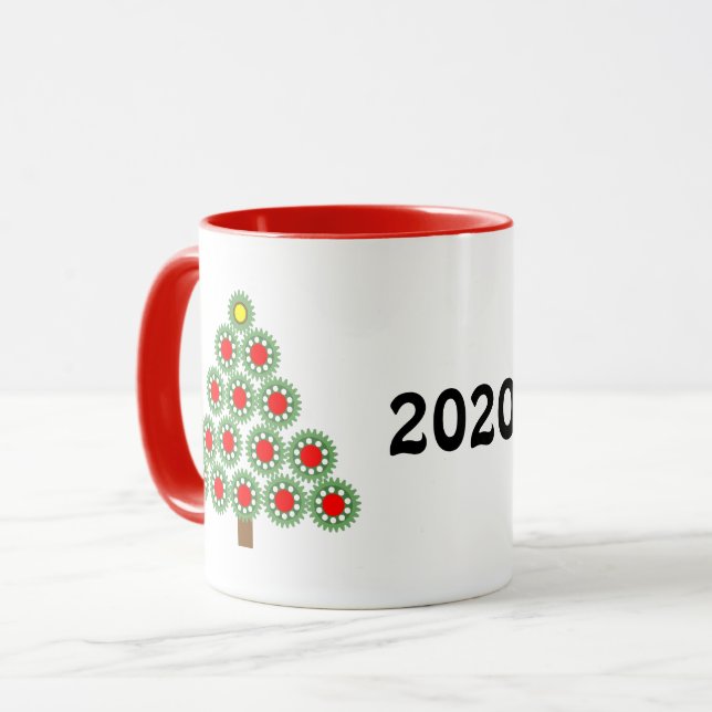 Caneca Árvore de Natal de Engrenagens Mecânicas (Frente Esquerda)