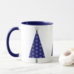 Caneca Árvore de Natal de Flocos de Neve Azuis e Prateado