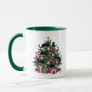 Caneca Árvore de Natal de Gatos Pretos Amante de Gatos Lu