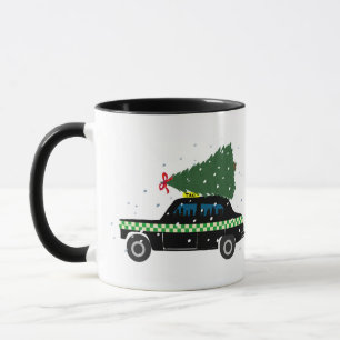 Caneca Árvore de Natal de Táxi Preto Desenhando Neve