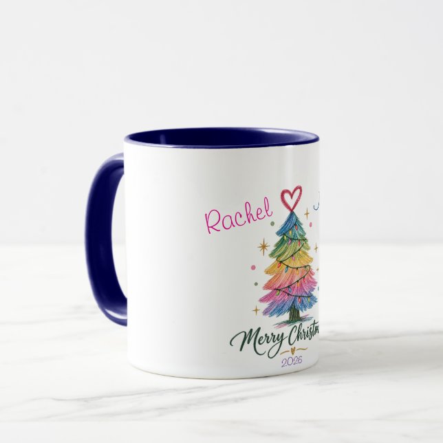 Caneca Árvore de Natal Desenhada com Arco-íris (Frente Esquerda)