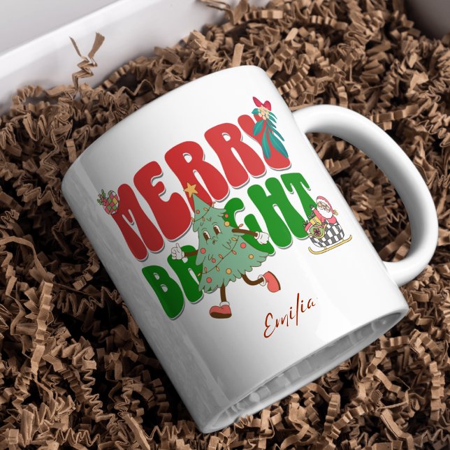 Caneca Árvore de Natal do Nome Brilhante da Feliz Vermelh (Criador carregado)