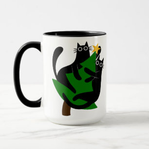 Caneca Árvore de Natal e Gatos Ovo Humorístico ou Cacau