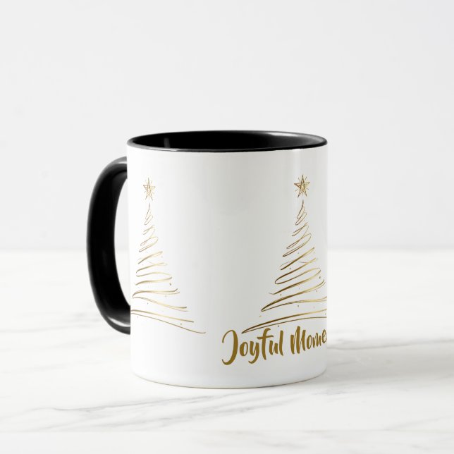 Caneca Árvore de Natal em Arte de Linha Dourada (Frente Esquerda)