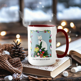 Caneca Árvore de Natal Engraçada e Festiva Gato Branco Ve