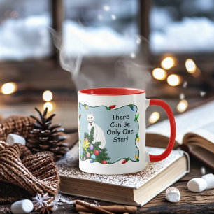Caneca Árvore de Natal Engraçada e Festiva Gato Branco Ve