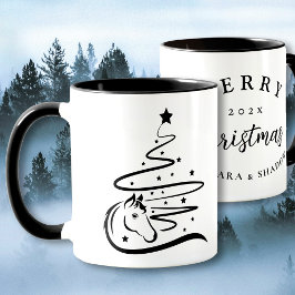 Caneca Árvore de Natal equestre, preto e branco