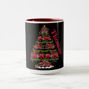 Caneca Árvore de Natal Feita de Caminhões de Bombeiros